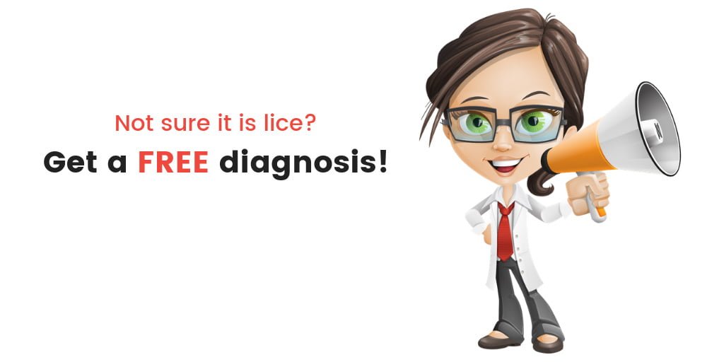 Lice Geek Technician holding megaphone with words Get a free lice diagnosis